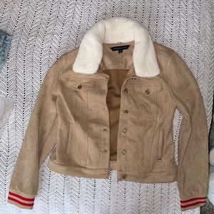 Tommy Hilfiger suede fur collar coat